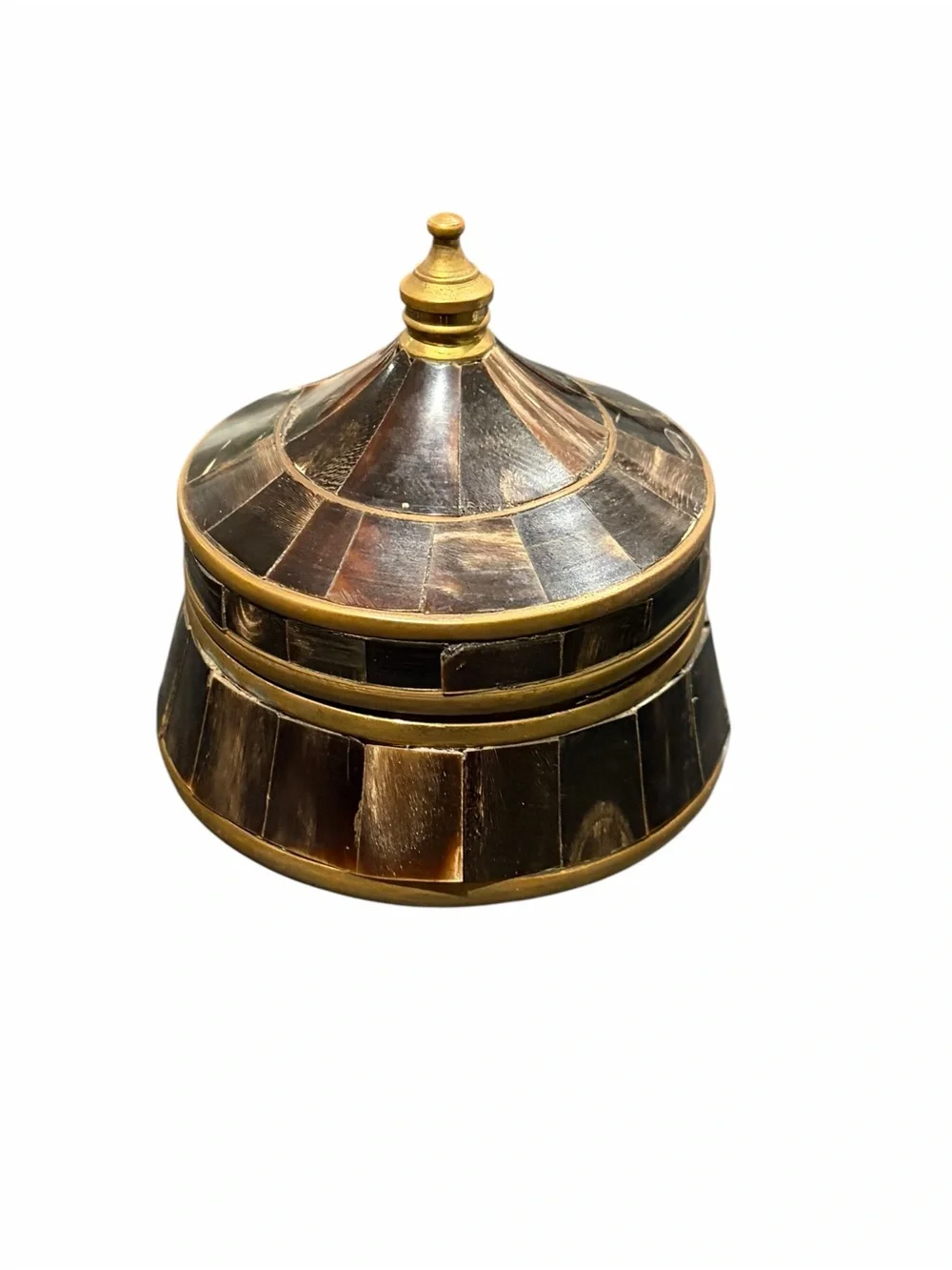 Vintage Brass & Horn Lidded Trinket Box Jewelry Box Decorative Keepsake